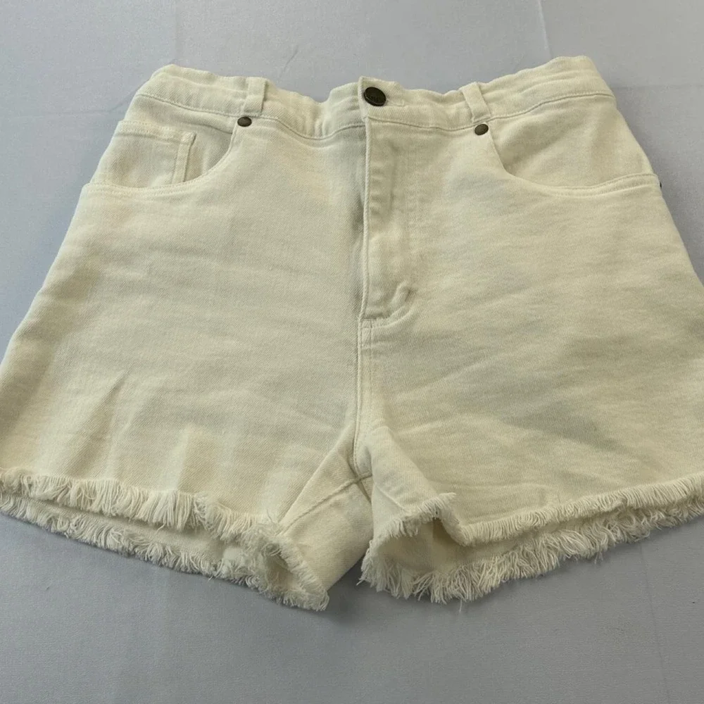 SSCO Southern Shirt Co MD White Frayed Hem Denim Shorts Stretch Casual
